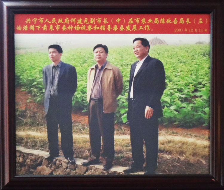 興寧市人民政府何建元副市長(zhǎng)在農(nóng)業(yè)局陳秋吾局長(zhǎng)陪同下前來蠶種場(chǎng)視察和指導(dǎo)桑蠶發(fā)展工作